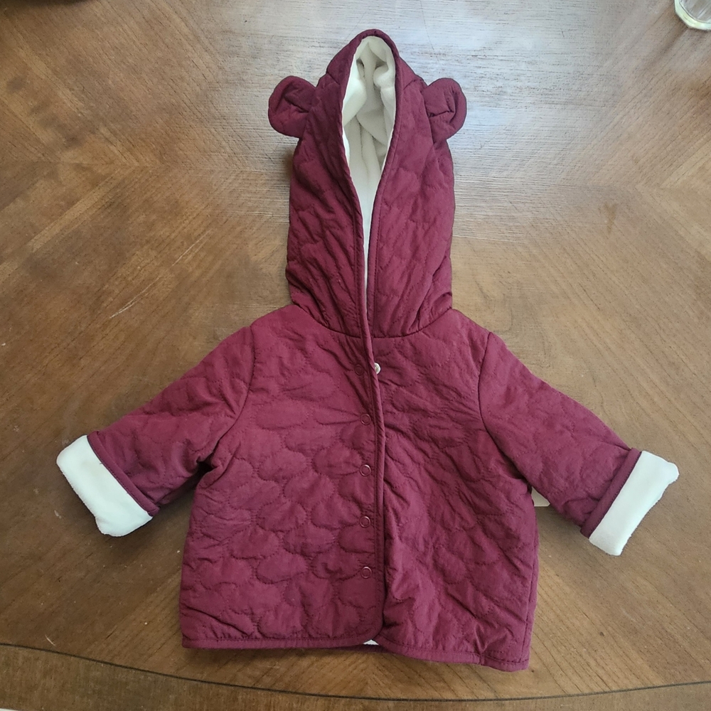 First Impressions Maroon Quilted Kids Jacket with Bear Ears